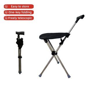 Folding Walking Cane with Seat Comfortable Handle for Elderly Telescopic